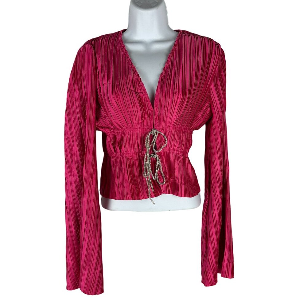 Blueb. Collection Hot Pink Long Sleeve Blouse With Drawstring Waist Size S